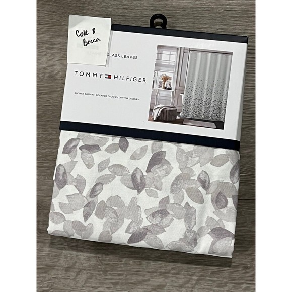 Tommy Hilfiger Stained Glass Leaves Cotton Fabric Shower Curtain Gray Wh… - Picture 2 of 7
